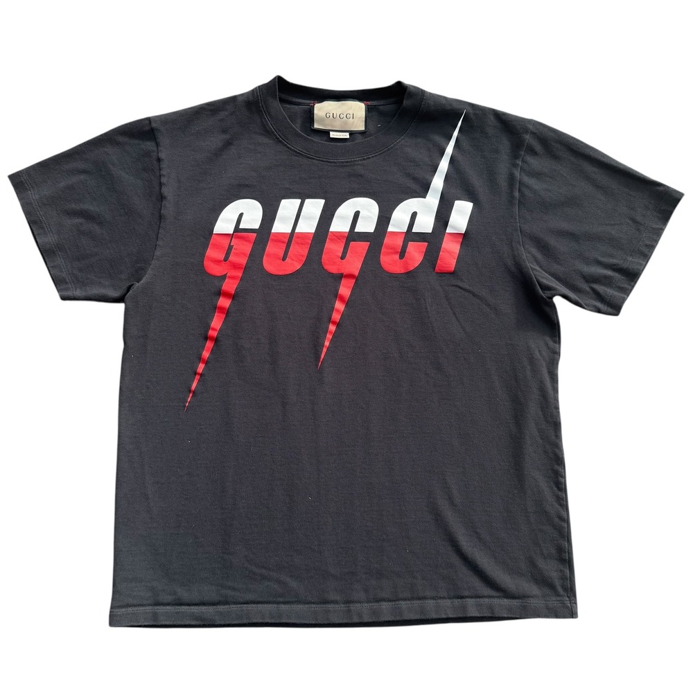 Gucci Graphic T Shirt Red White Lightning Bolt Black Made in‎ Italy XS
